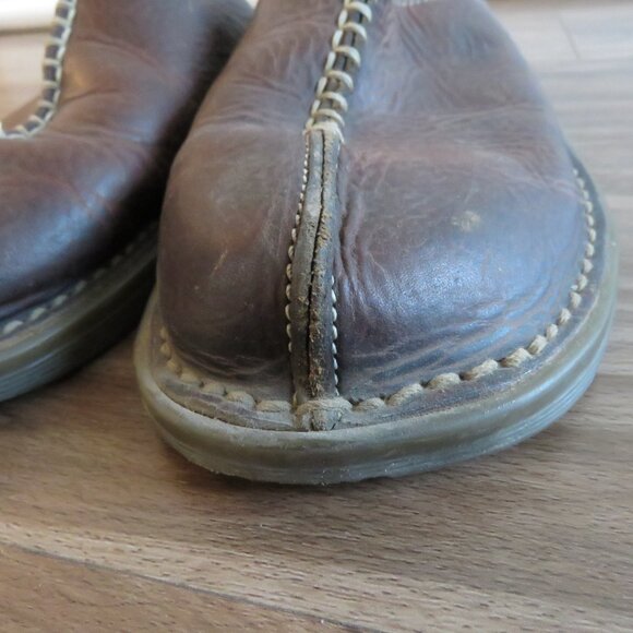 VINTAGE DR. MARTENS Slip On Chunky Wedge Brown Leather Sandals Clogs Y2K Size 6 - Picture 6 of 15